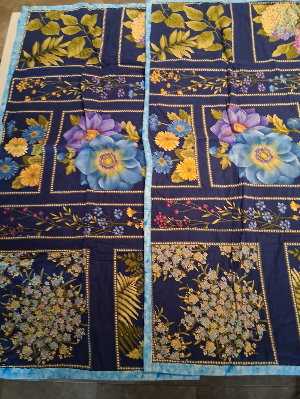 Set Of 2-Floral Patchwork Table Runner - Navy Blue & Multi Floral